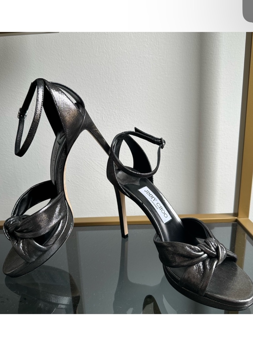 Jimmy Choo Black Knot Ankle-Strap Heel Sandals Sz 38